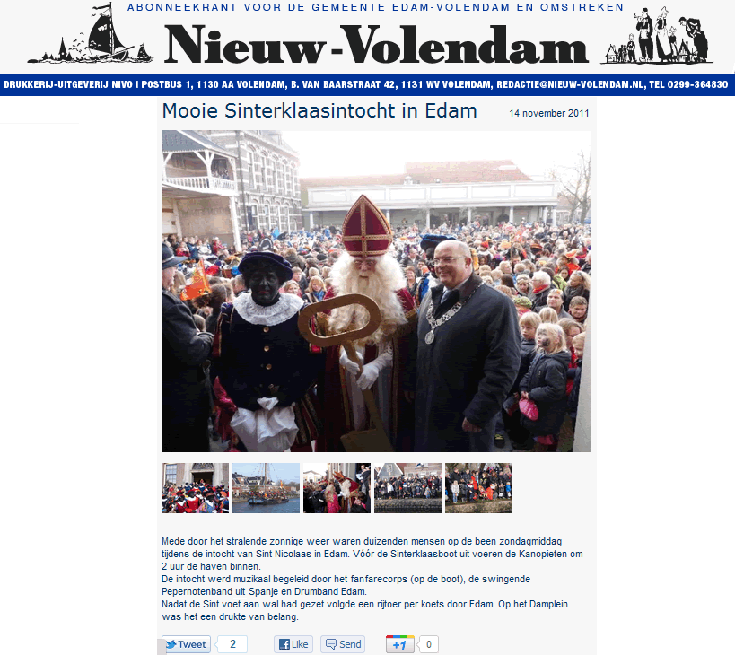 krantenartikel pietenband Nieuw Volendam